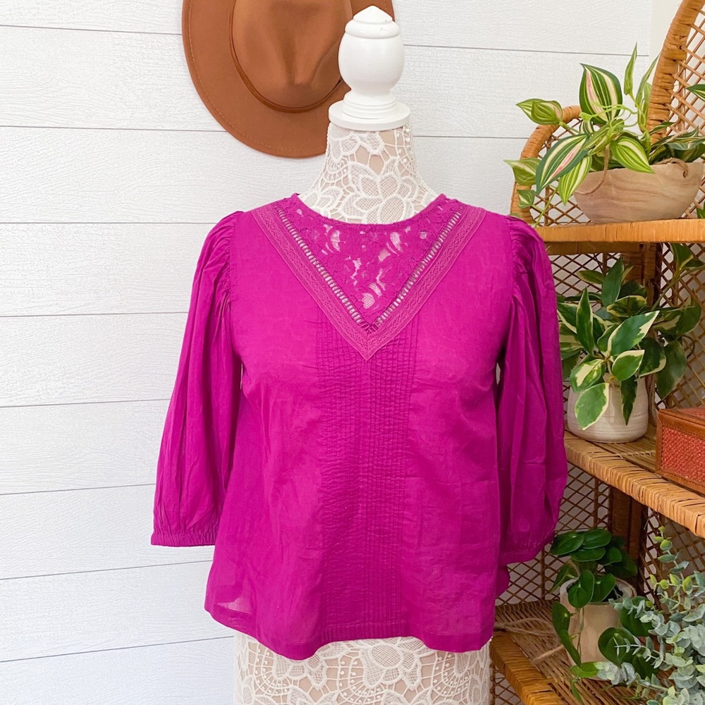 NWT Farm Rio Kelsie Peasant Blouse Purple Anthro - Picture 6 of 14